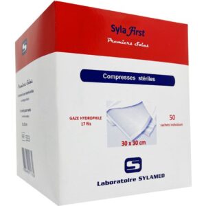 Compresses tissées stériles 17 fils, 16 plis, 7,5 x 7,5 cm