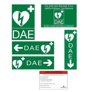 Signalétique direction d'emplacement de défibrillateurs – Panneau de guidage vers DAE conforme