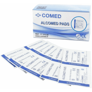 Compresses alcoolisées Alcomed (100) – Lot de 10 unités.