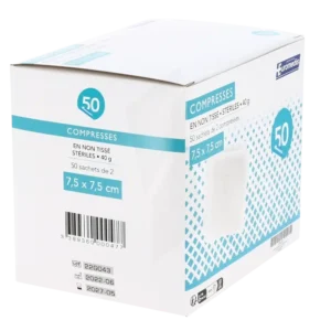 Compresses non tissées non stériles 7.5x7.5 cm (100) – Lot de 10 unités.